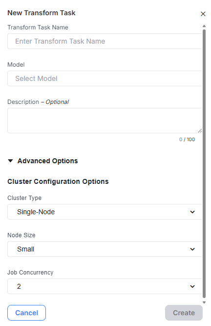 Fill out the name of the task and select an existing Model from the dropdown. Add an optional description to help inform yourself and others about the purpose of this task.