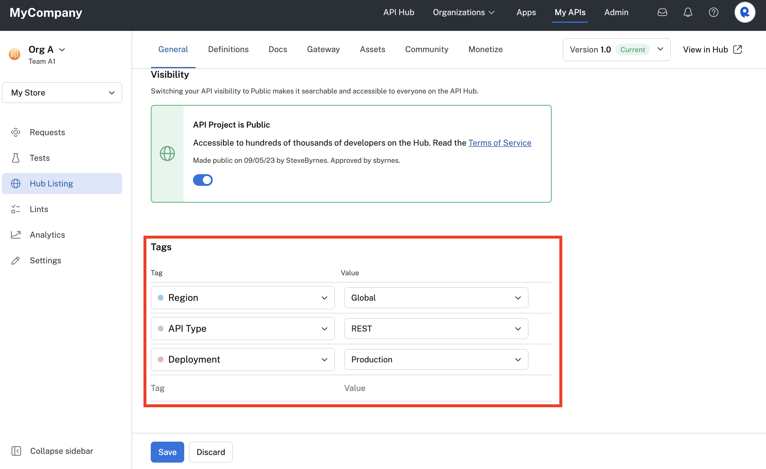 Specifying tag values in Studio.