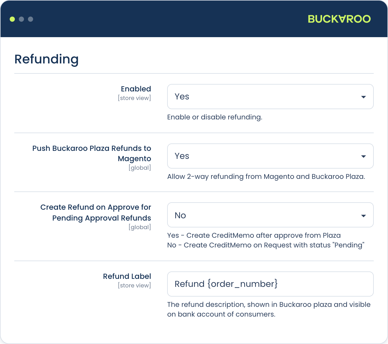 Plugin refunding settings