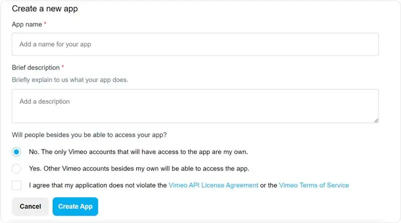 Create a Vimeo application