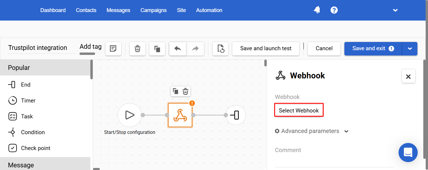 Select webhook