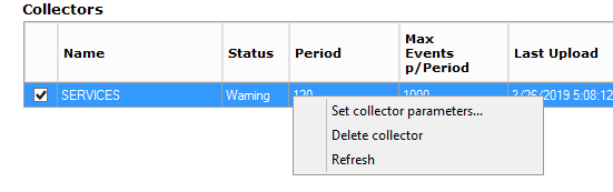 Set collector parameters menu option in Enterprise Database Management