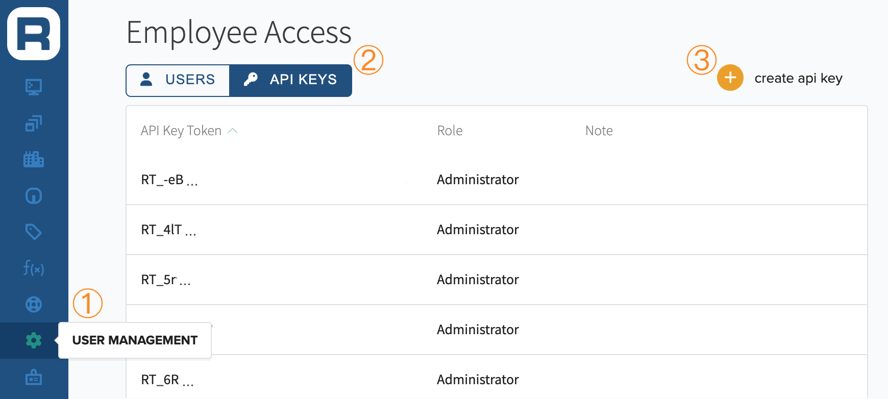 Steps to navigate to 'create API key'