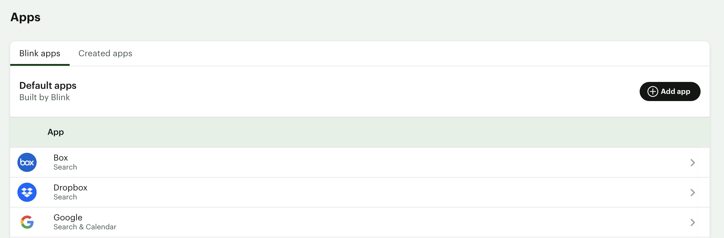 How an app that does not require authentication appears to users in your organisation once it has been enabled