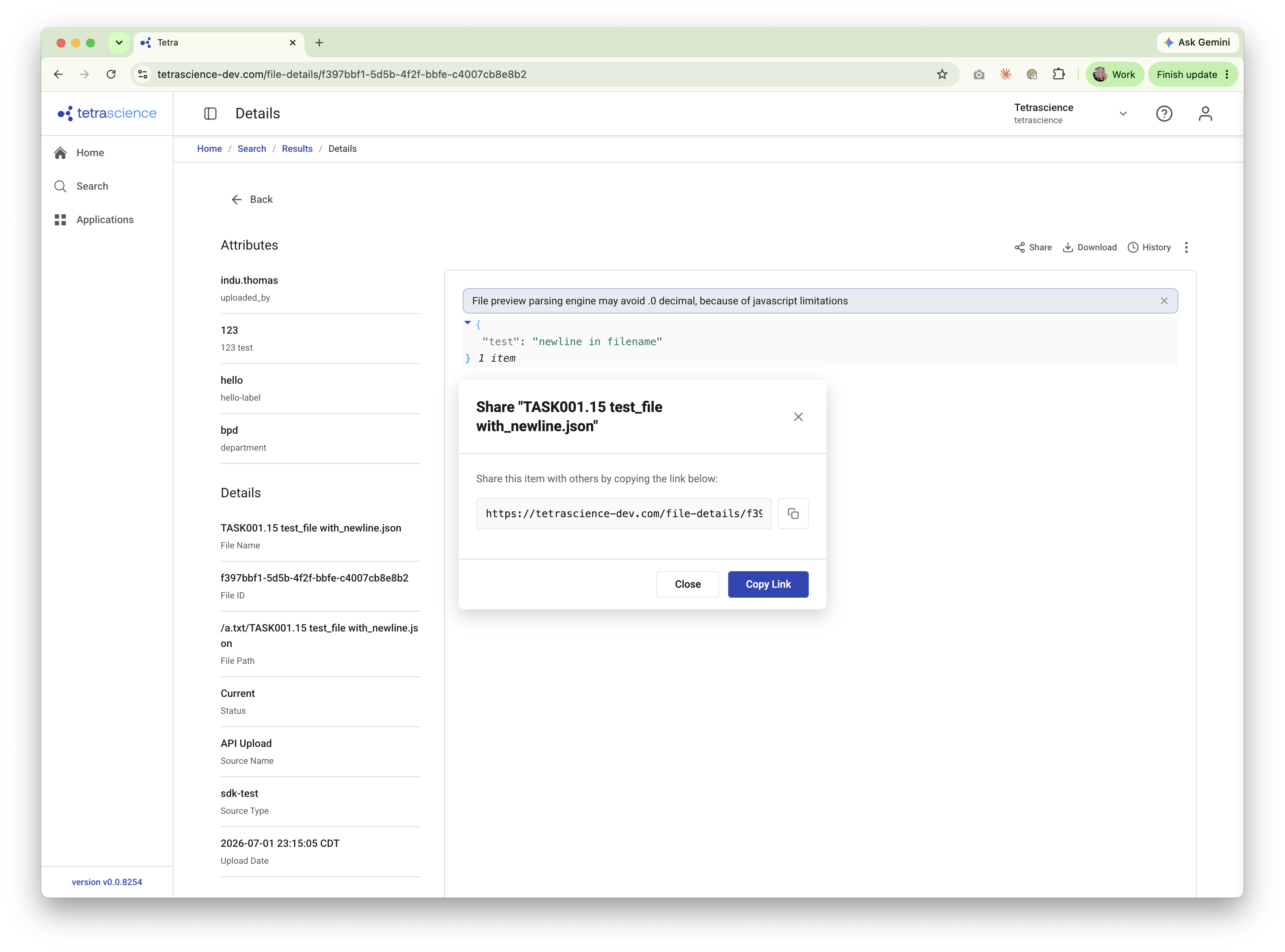Share option on the file Details page