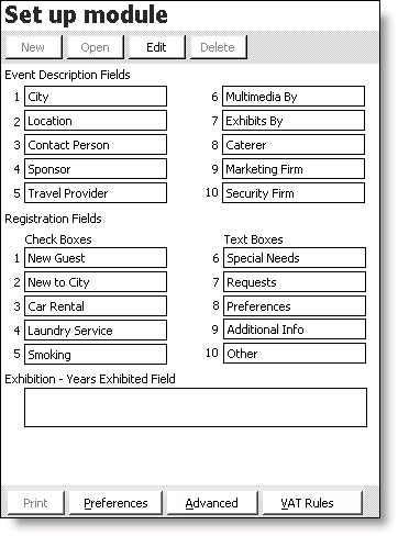 From Events, select Set up module (VAT Rules appears only if VAT is enabled)