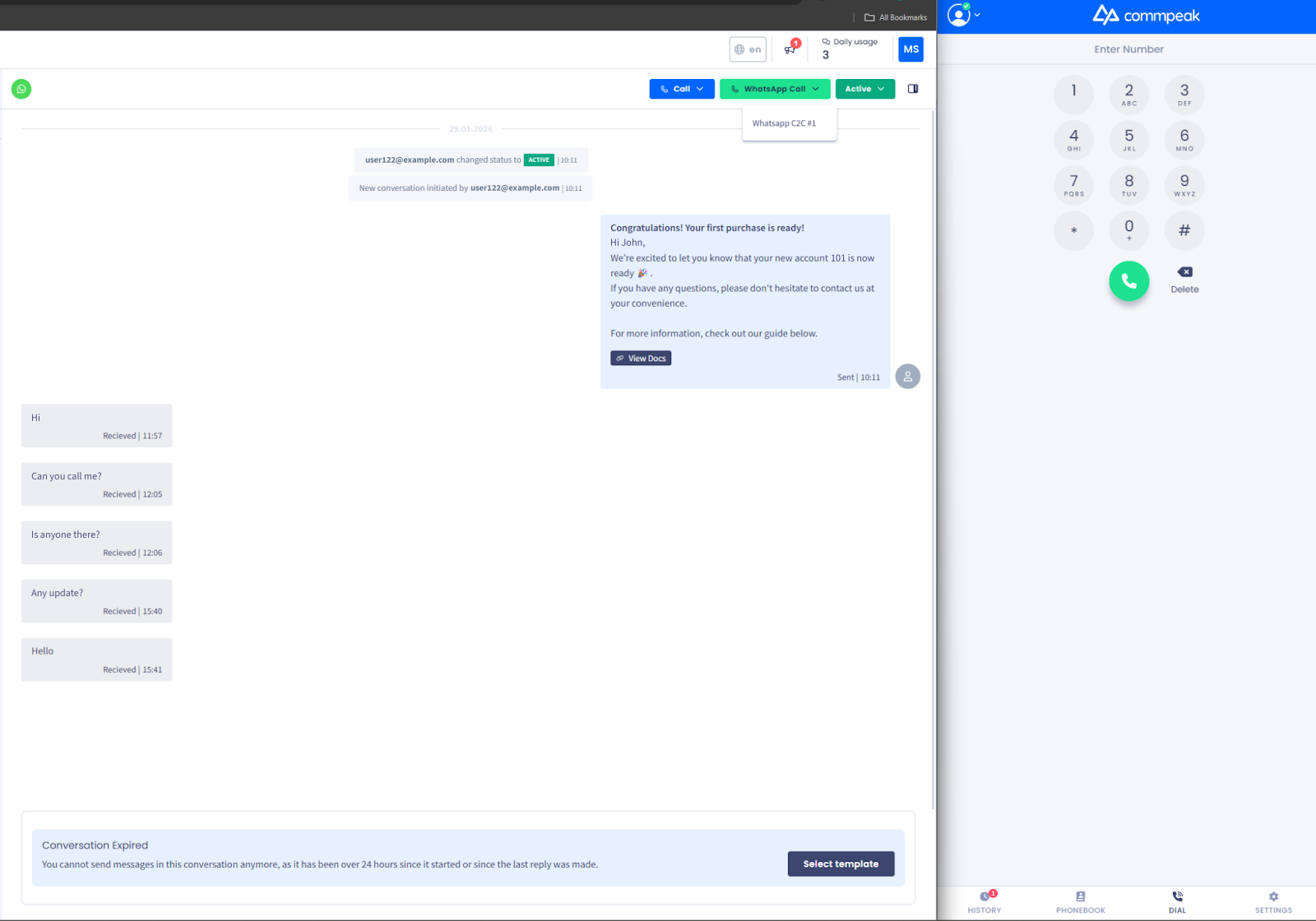 Screenshot of selecting a sender to call