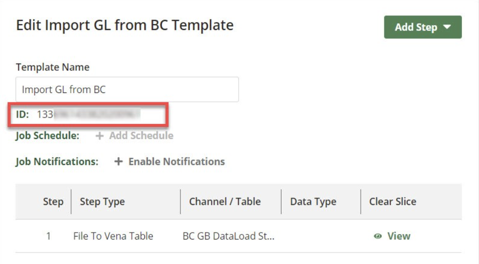 Copy the ID to use it for the templateId parameter in certain Import API endpoints