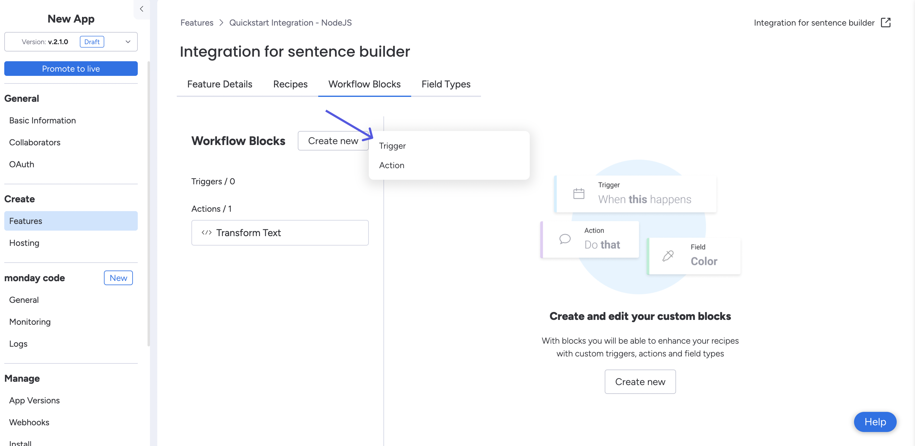 Trigger workflow block