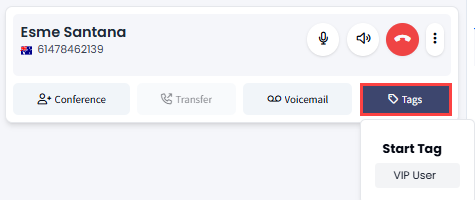 Screenshot of the start tag button