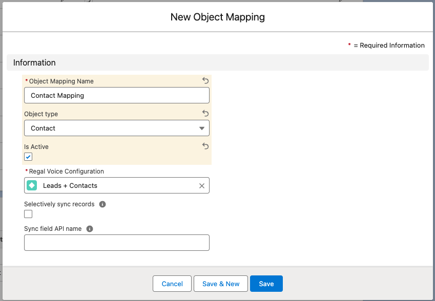Object Mapping modal