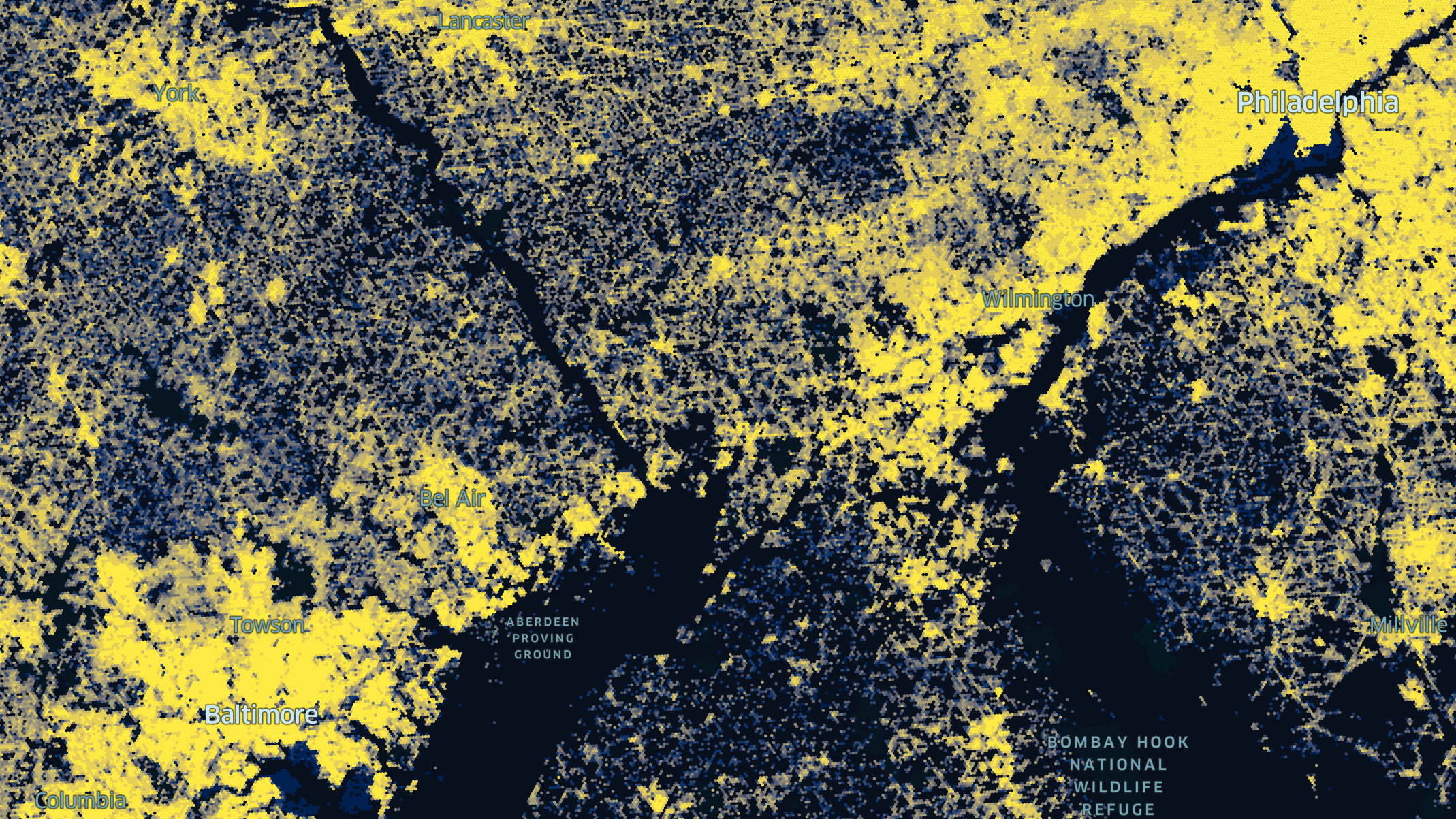 Hex Tiles visualizing US Census Data.