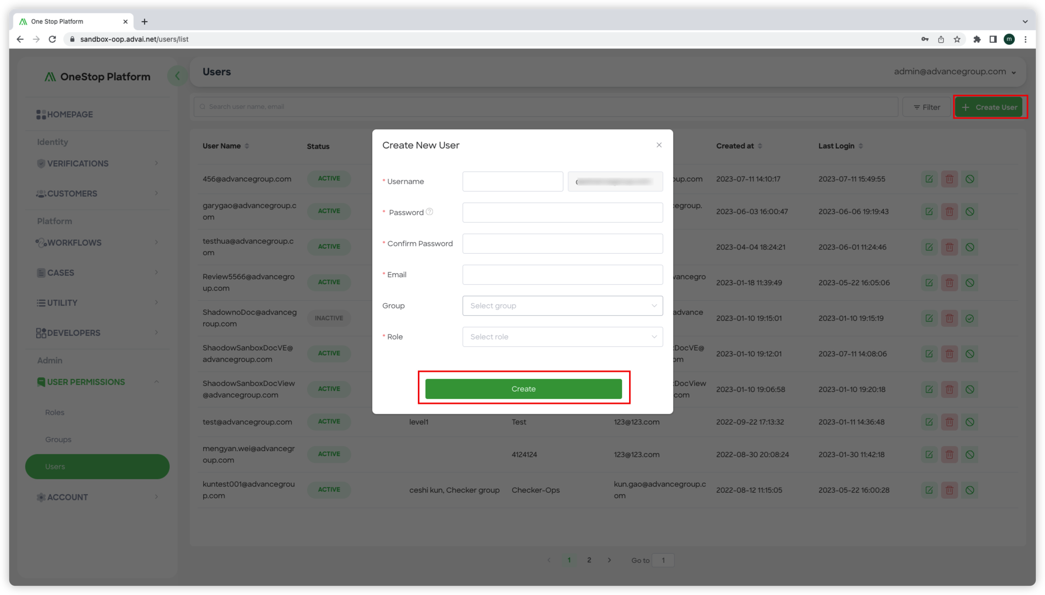 Figure 2 - Create New User Details