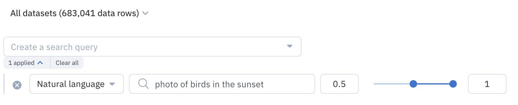 Customize the results of the natural language search by specifying the range of scores