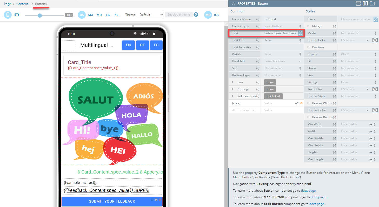 **Text3** component parameters