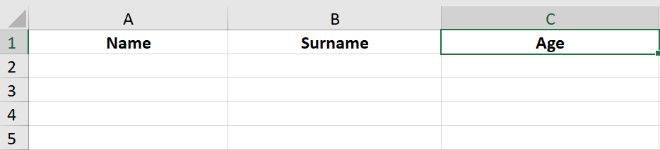 The template table only contains the column names