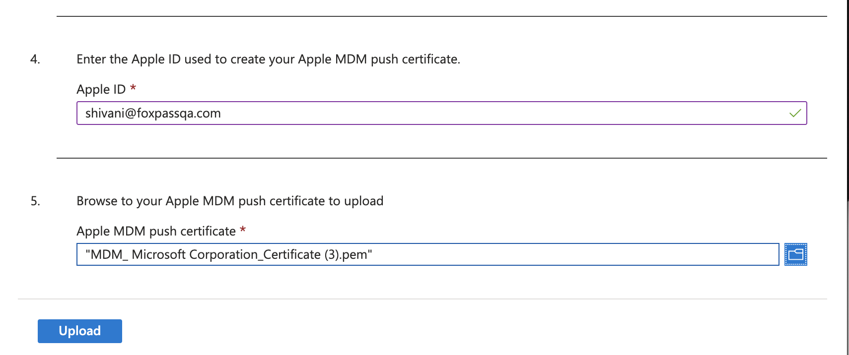 Upload push certificate