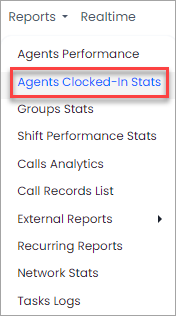 Screenshot of Agents Clocked-in Stats in the Reports menu