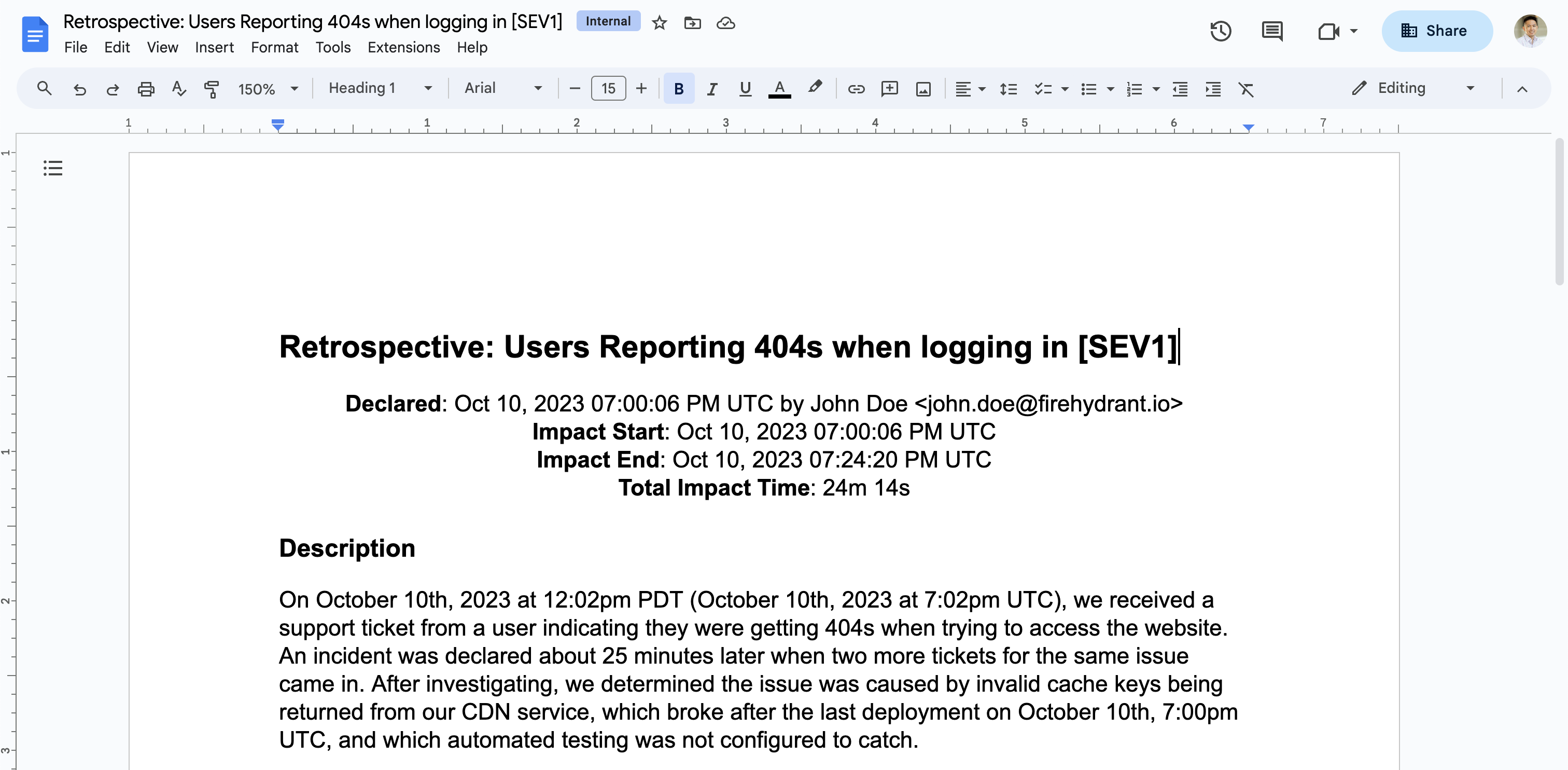 Example Google Docs Retrospective Export