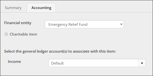 Income account on the accounting tab
