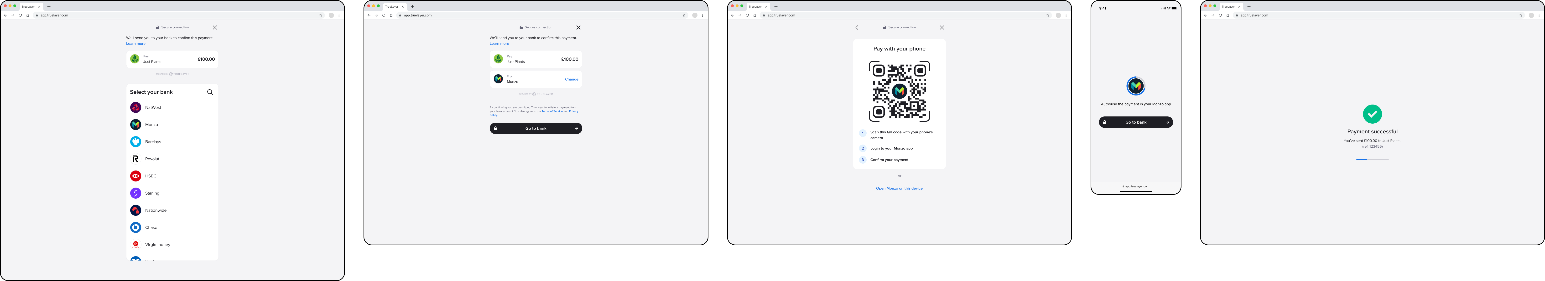 An example user journey, moving from desktop to mobile to complete the payment.