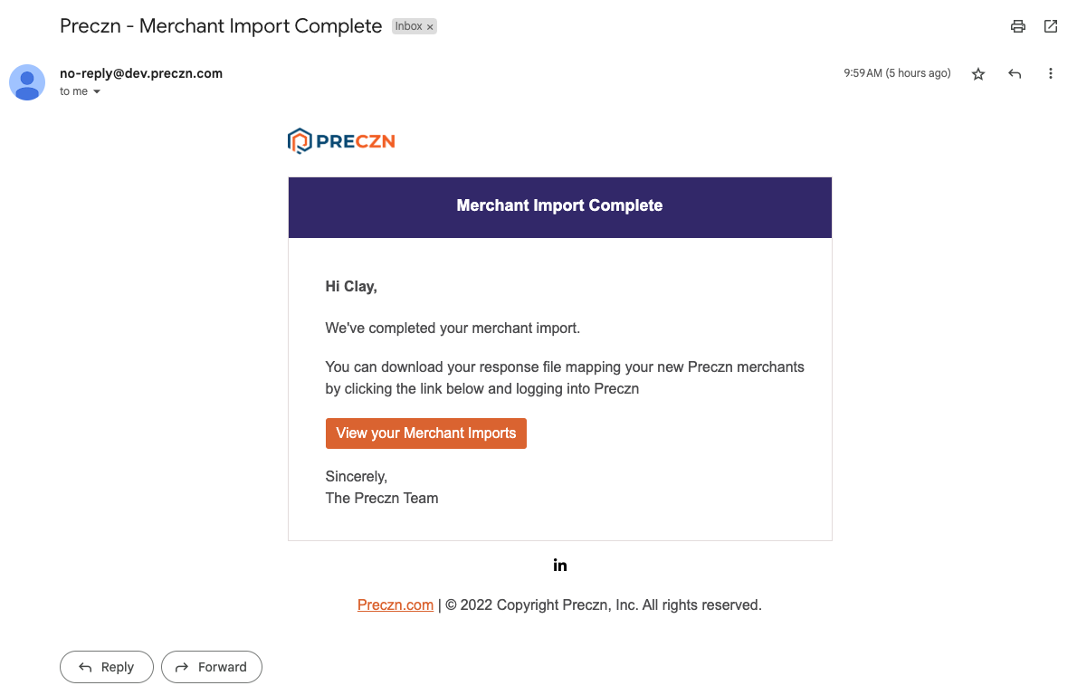 Merchant Import Result Email