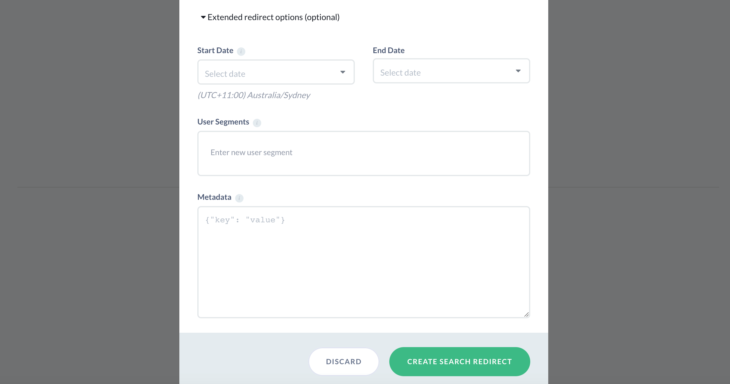 Creating a new search redirect via the Constructor dashboard - detail