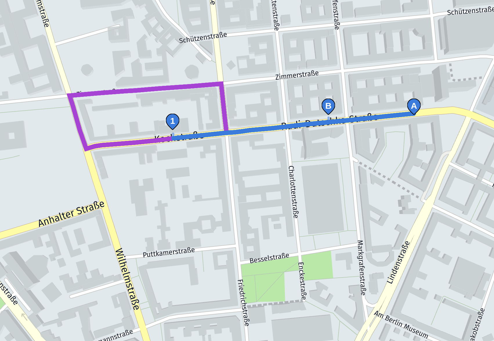 Route with uTurnPermission set for the stopover via waypoint