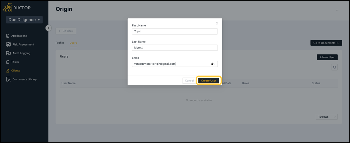 figure 8. Create User Modal