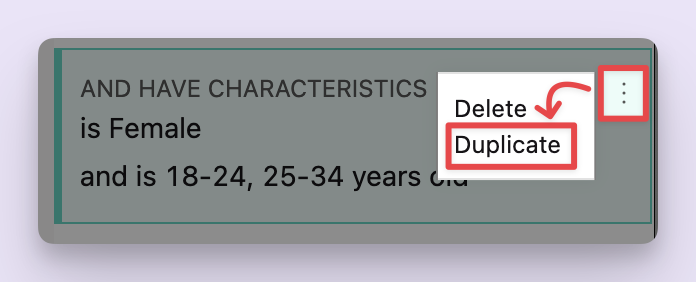 Duplicating an item in Audience Designer.