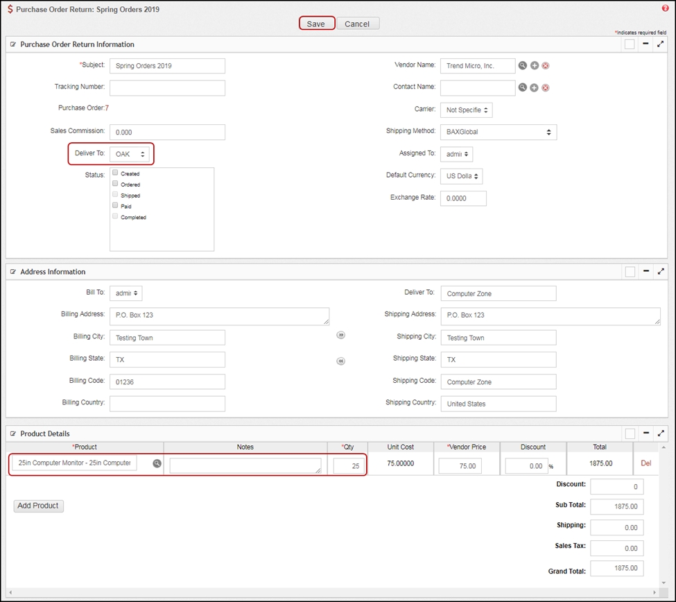 Purchase Order Returns