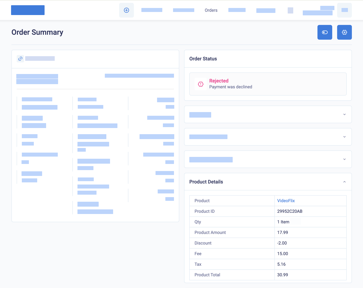 Display product details for an order