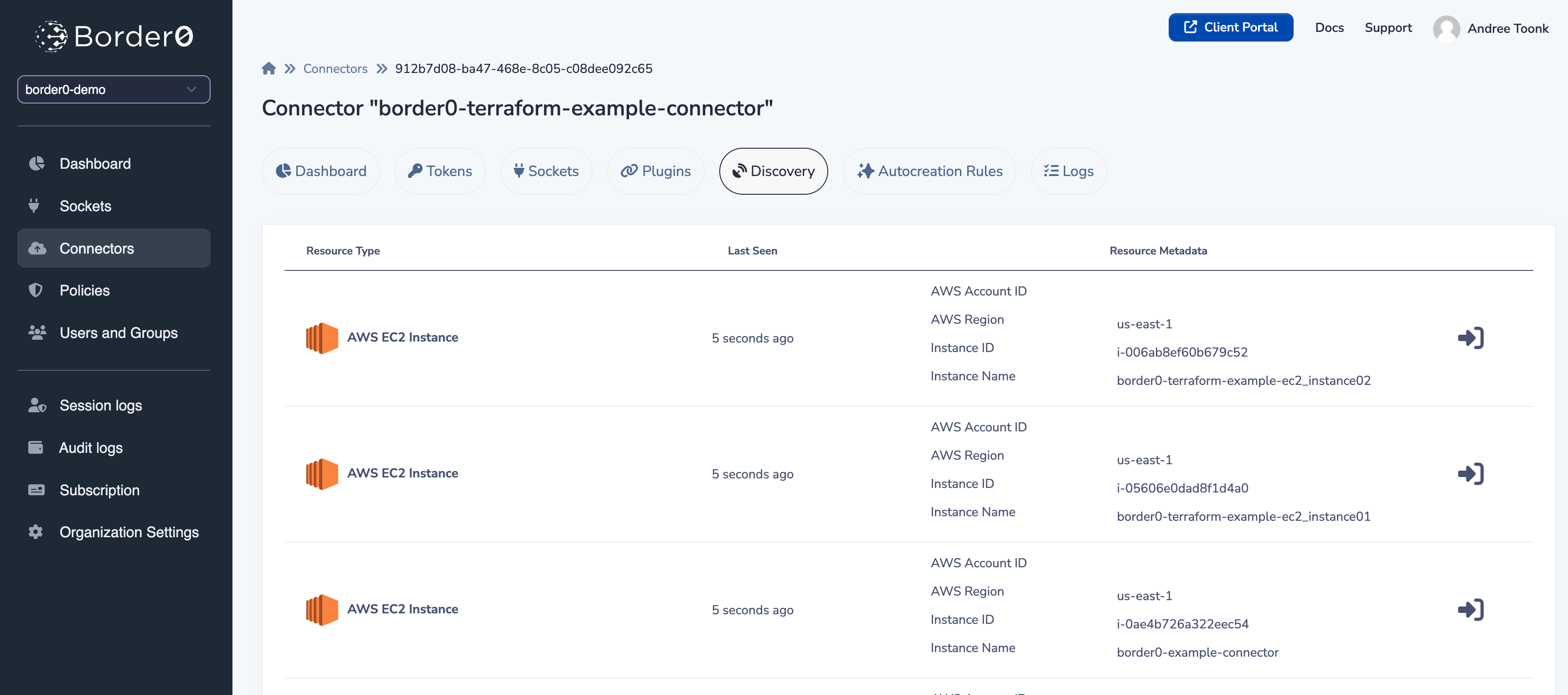 Discovered EC2 instances