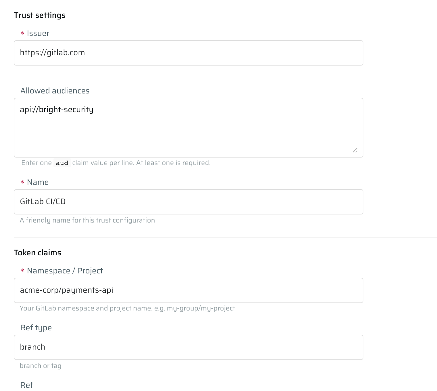 GitLab CI/CD WIF settings