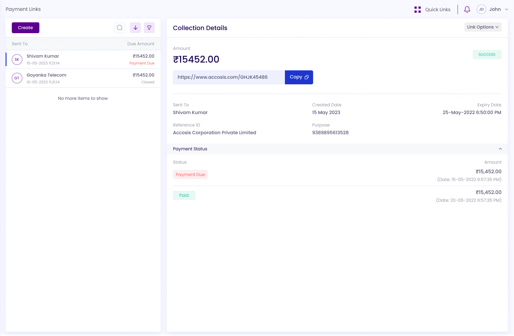 Payment Link Dashboard