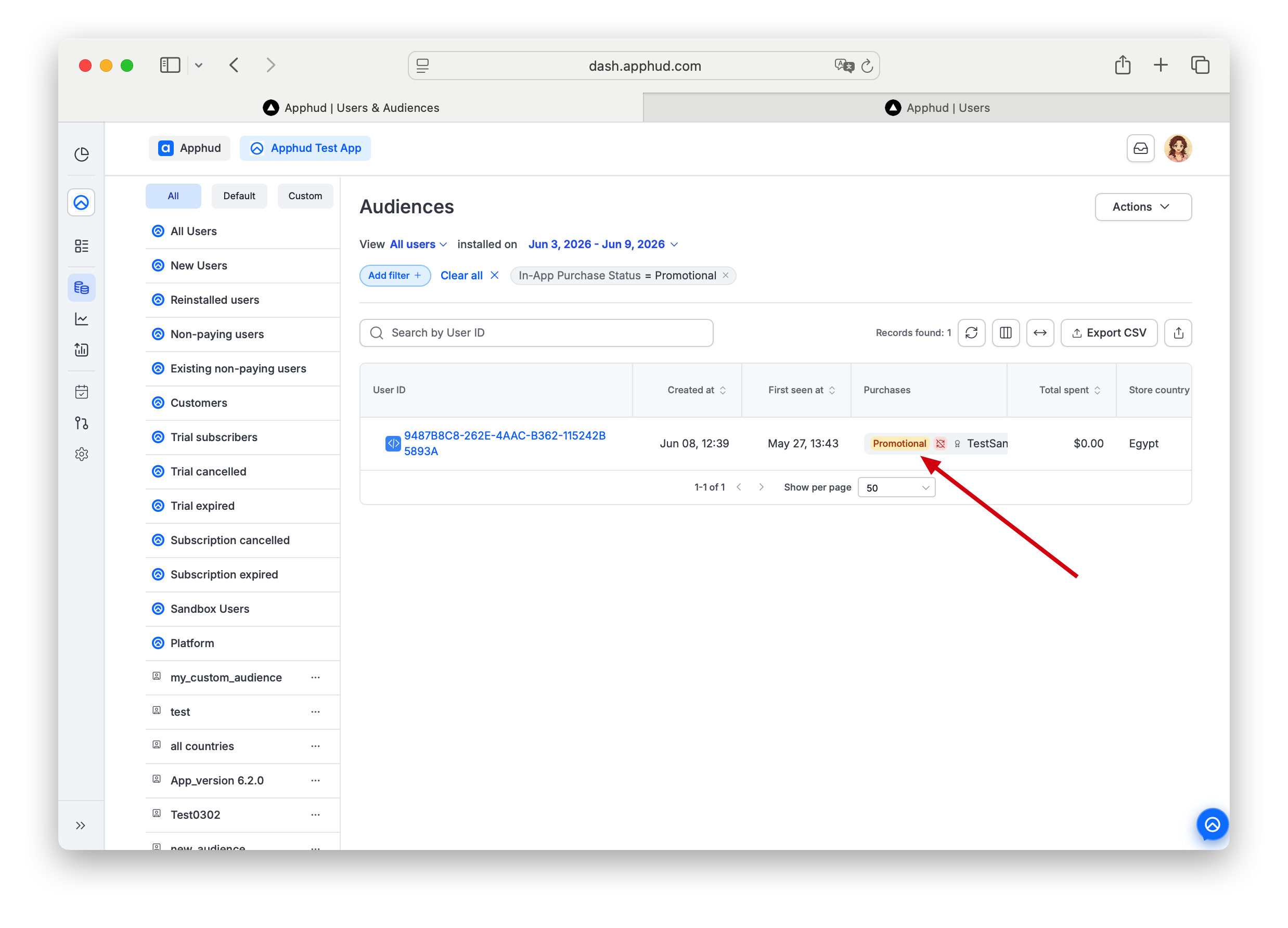 Apphud Promotional - find users with granted premium permissions