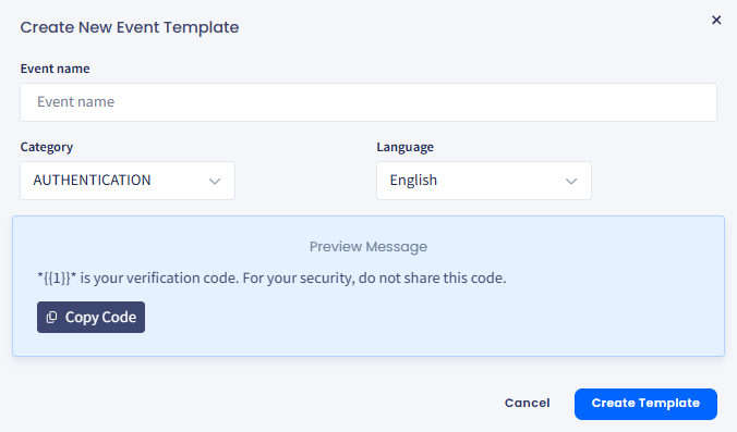 Screenshot with creating authentication template