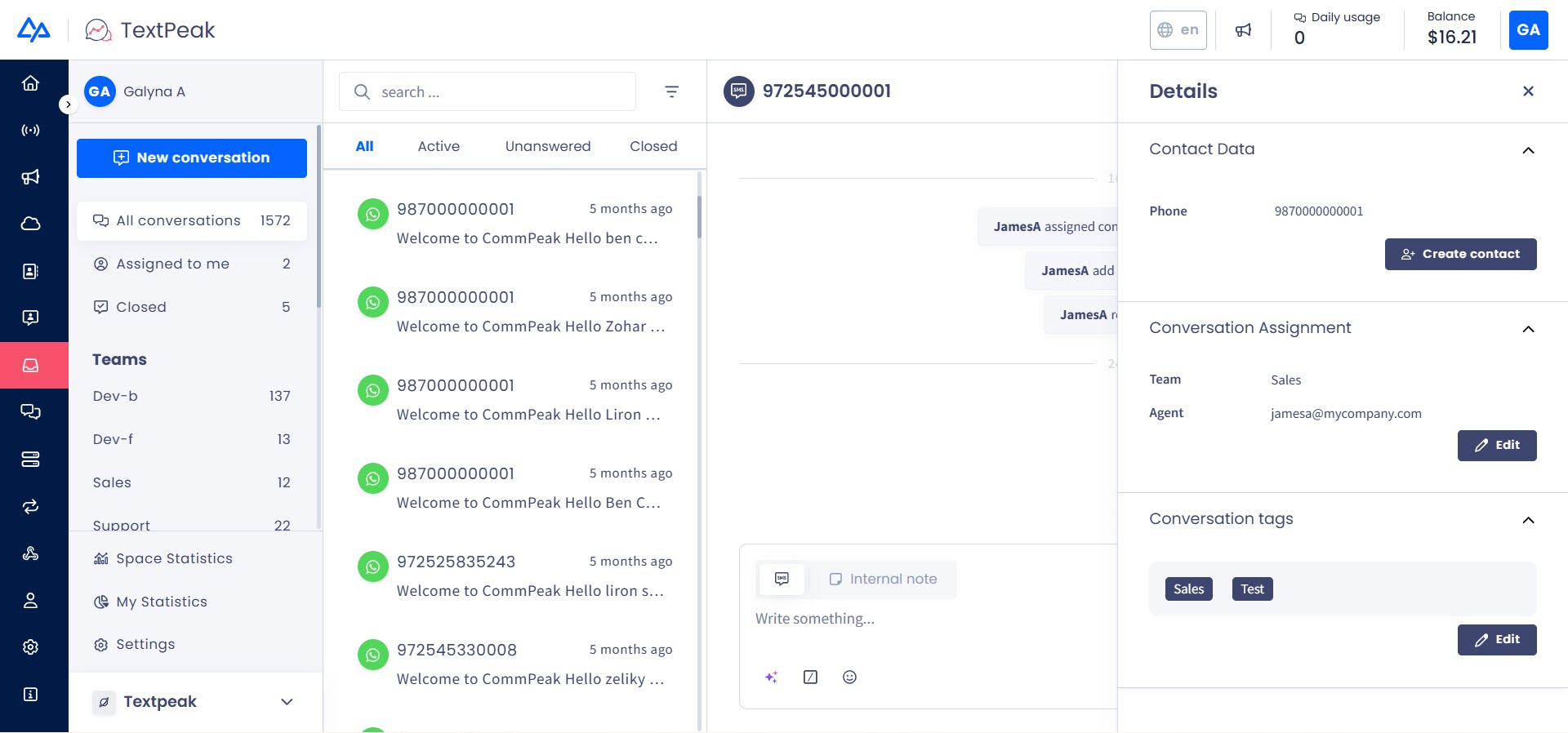Screenshot of the Inbox dashboard