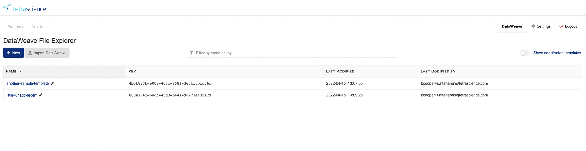 Figure 3. The DataWeave File Explorer with a few templates created