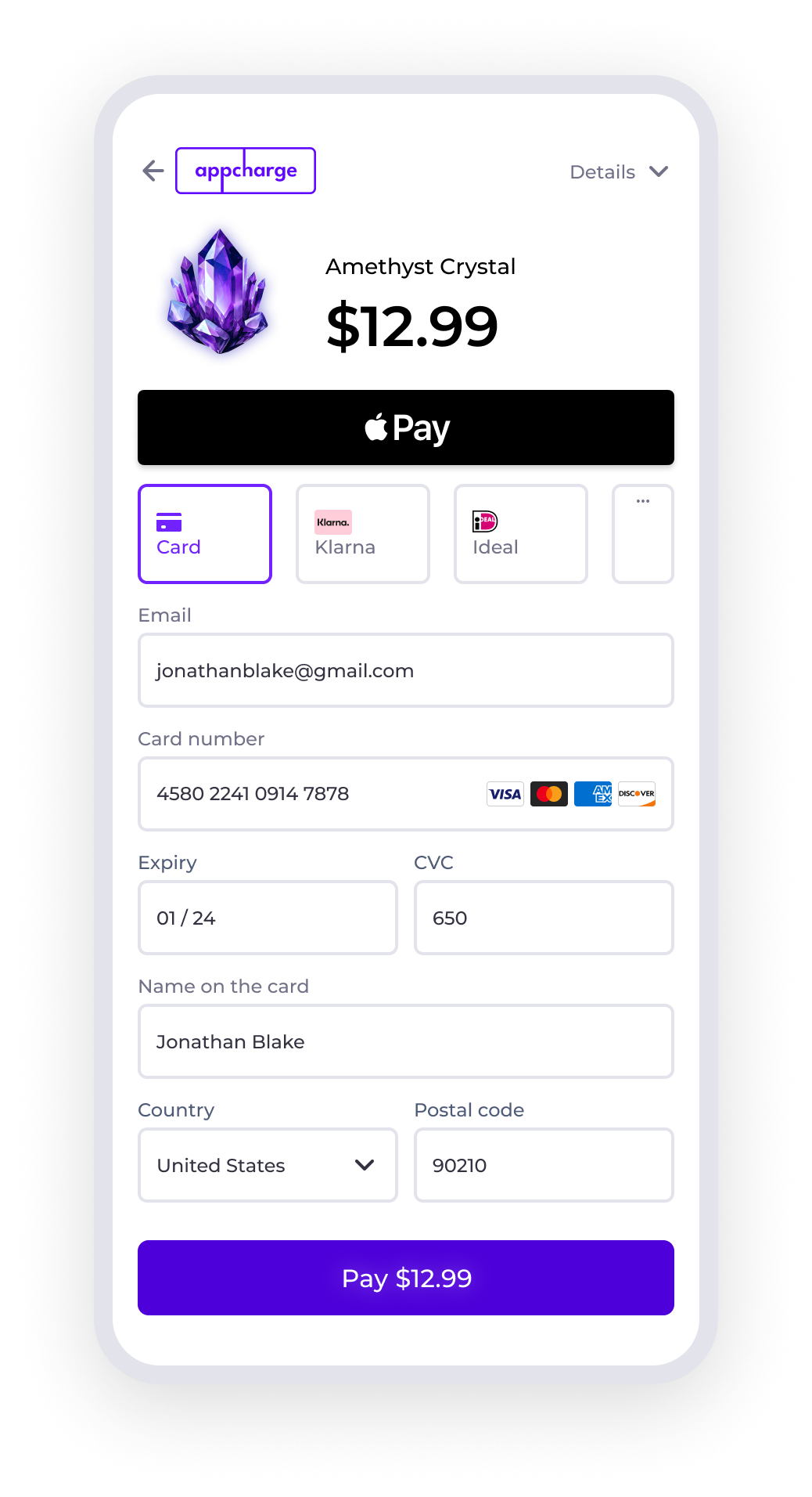 Example of the Independent Checkout iframe on top of a modal