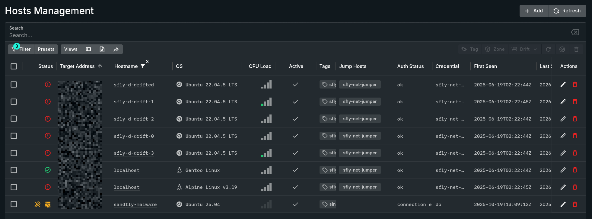 A screenshot of the Host Management page