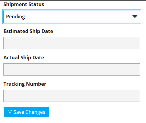 Changing the dropdown to "Shipped" or providing an Actual Ship Date or Tracking Number will fire off a notification email, telling the customer about the update automatically.
