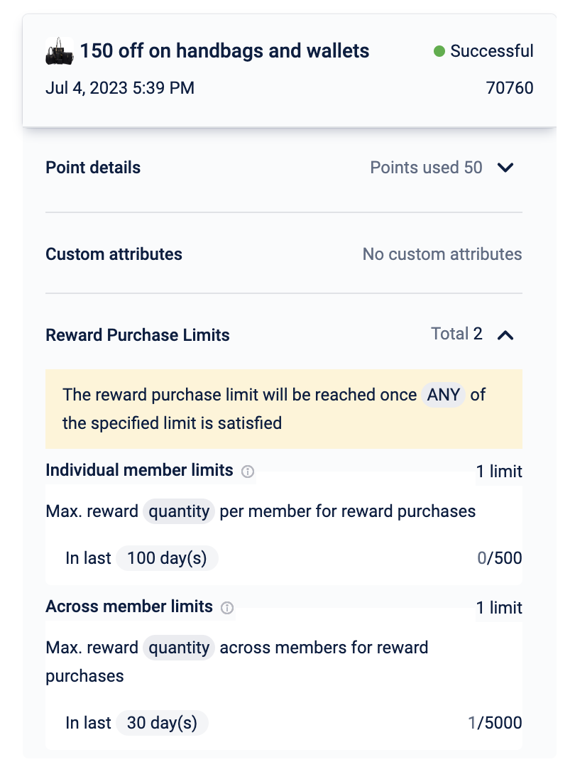 Reward Limit Details