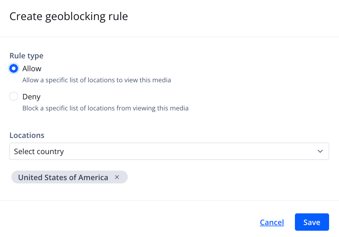 Create geoblocking rule panel