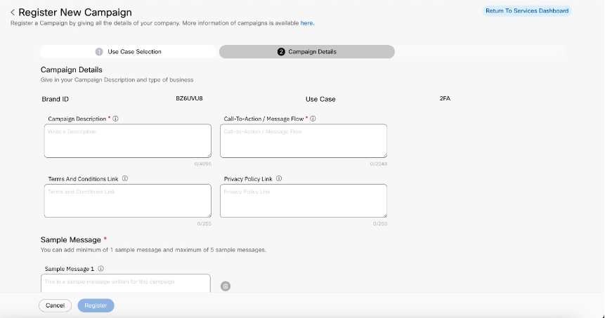 Screenshot of Register New Campaign - Campaign Details