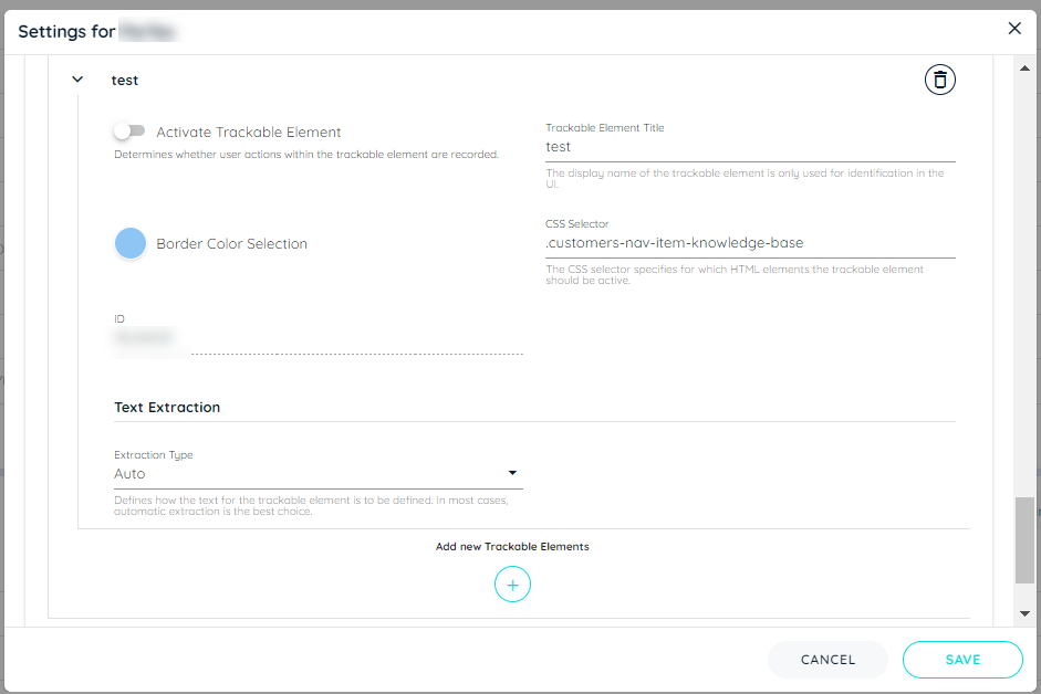 Configuration for top menu element