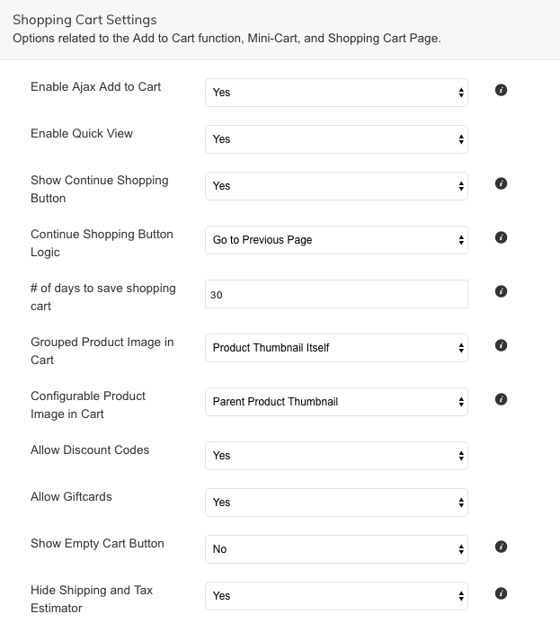 Cart Settings