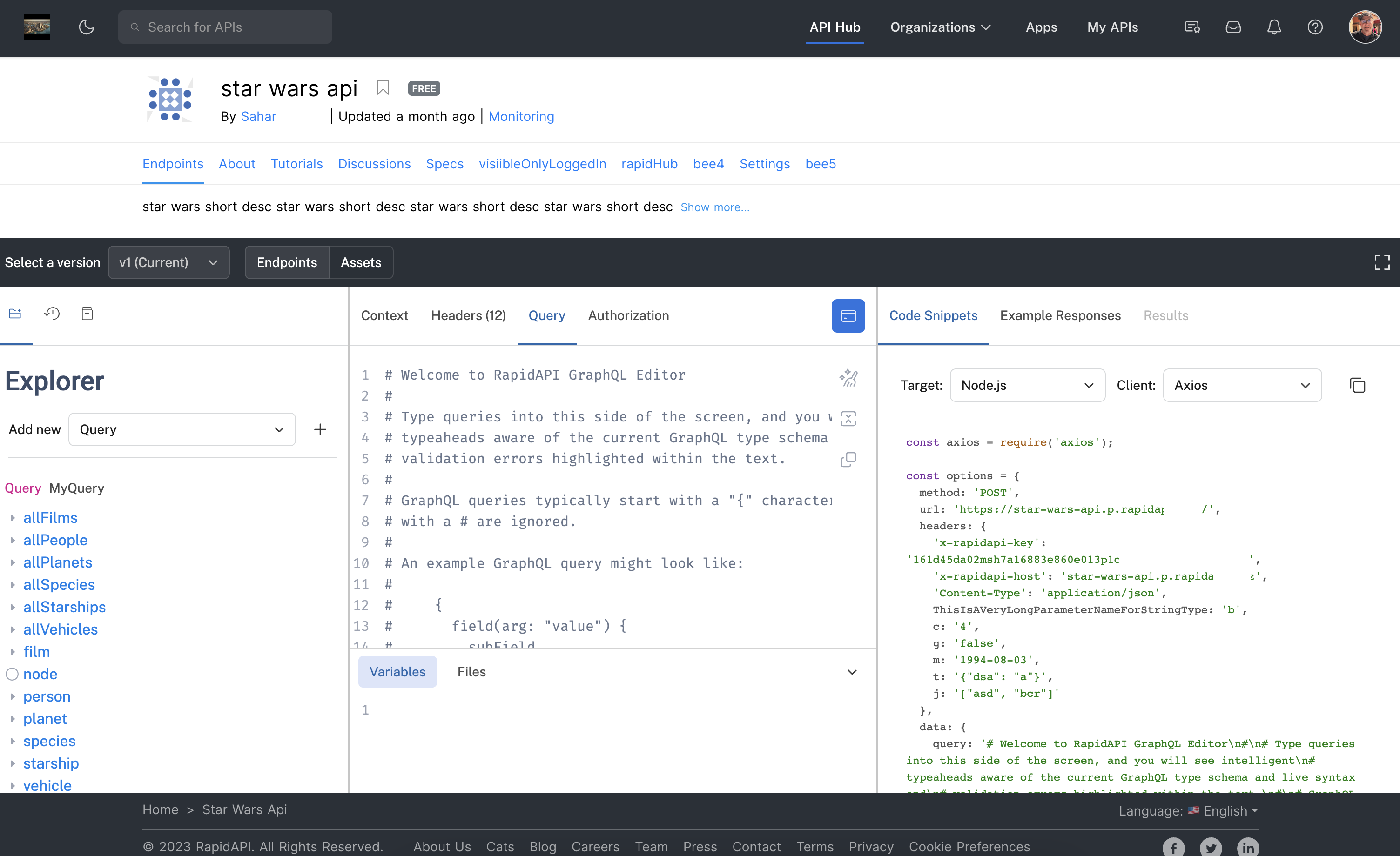 The API consumer experience when viewing a GraphQL API.