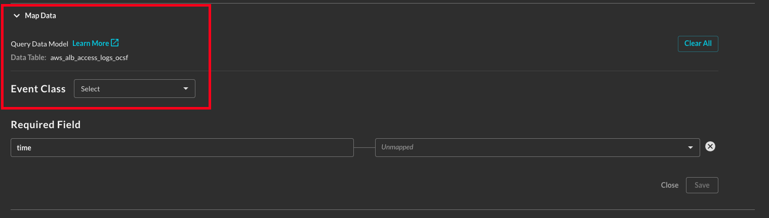 FIG. 6 - Map Data pane before picking an Event Class or Object