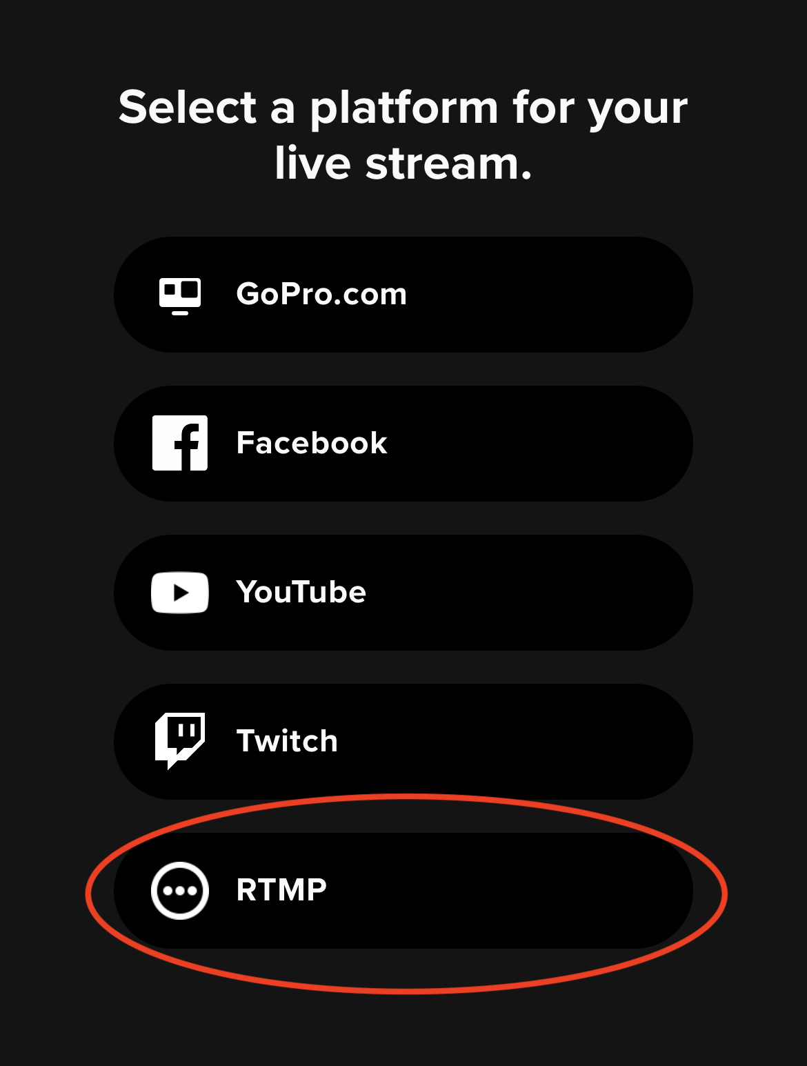 Choose RTMP for live stream